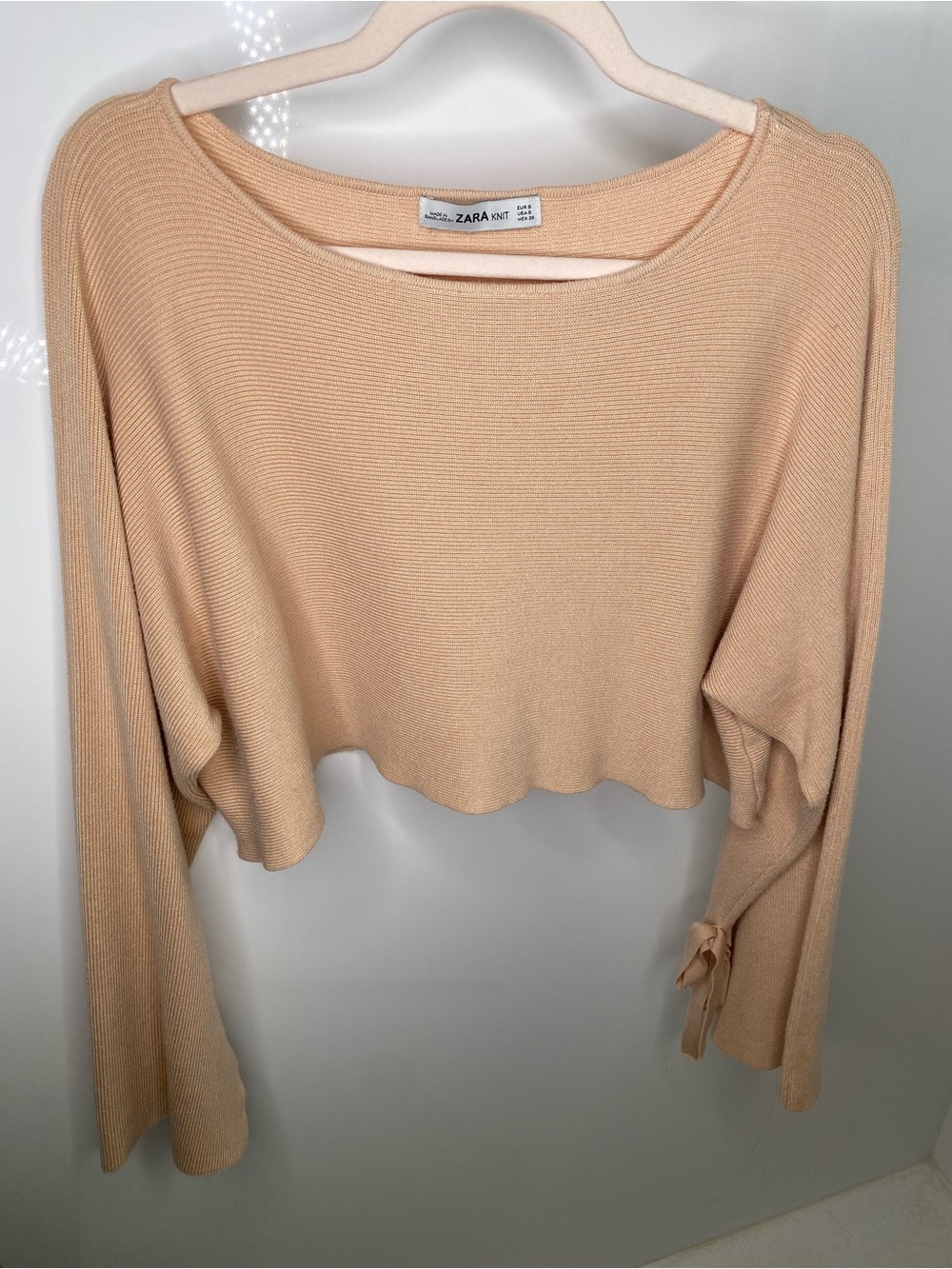 Zara Peach Cropped Scoop-Neck Knit Sweater